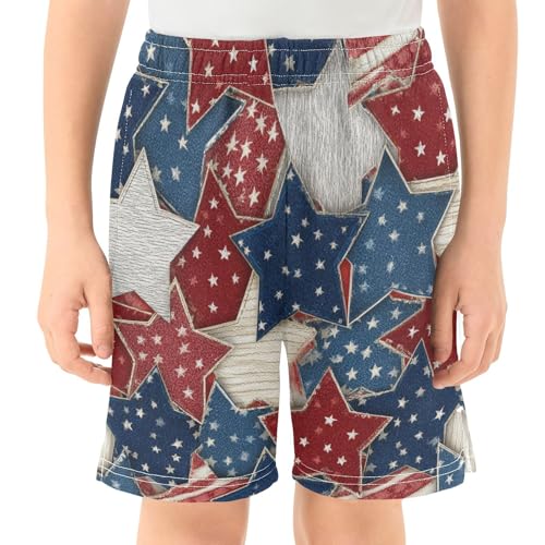 DOMIKING Blue Red Stars Kids Shorts Pull-on Boys Shorts with Elastic Waist Casual Athletic Pants for Playwear Summer Outdoor2