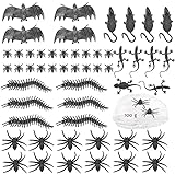 Carnavalife 52 Bichos de Plástico de Varios tamaños con una Paquete de telaraña Blanca de 100g para Decoraciones de Fiesta de Halloween