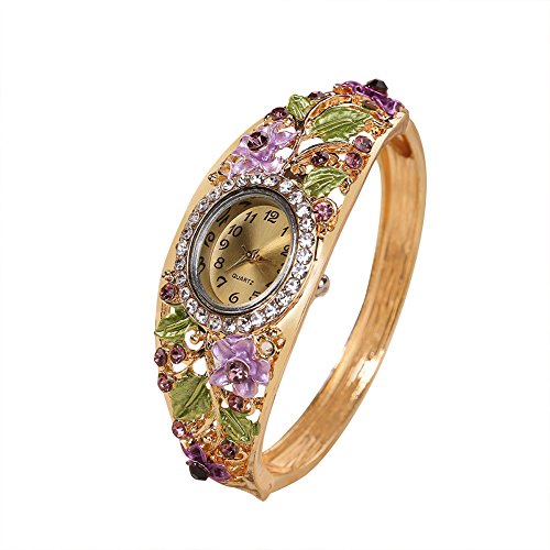Xuxuou - Reloj de Pulsera con Diamantes de imitación, Estilo Retro, Estilo de Palacio con Flores, Pulsera de Cristal y Flores, Pulsera de Cuarzo, Pulsera de joyería, Regalo para Mujer y niña