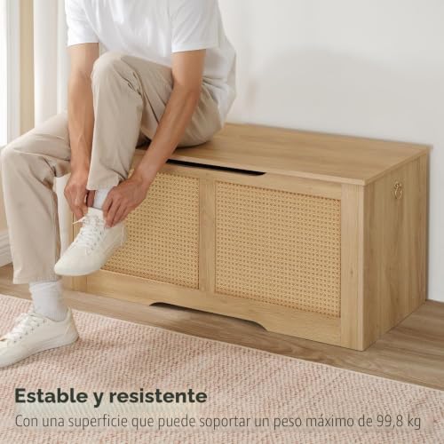 Miniatura 8 de Hoobro Armario De Juguetes, Banco De Almacenamiento Decorativo De Ratán, Caja De Almacenamiento De 100 Cm De Largo, Organizador De Juguetes, Para Habitación Infantil, Sala De Estar, Natural Enl11cw01