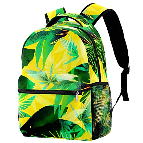 Sac à dos voyage avec porte-bouteille jaune imprimé tropical pour loisirs et cours
