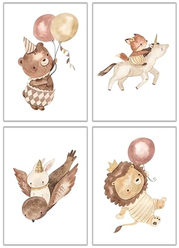 BABYLEDO 4er-Set Poster Kinderzimmer Bilder, Wandbilder, Babyzimmer Deko, DIN A4, Junge, Mädchen (Beige-Braun) Cover