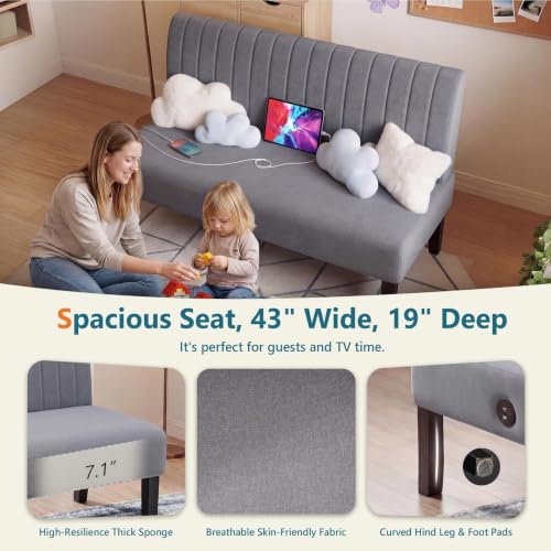 Image of Armless Accent Chair Loveseat, Small Sofa, Grey Cotton-Linen, Modern | STHOUYN Oversized Slipper Chair, for Living Room Bedroom Corner Side, Waiting Room Chairs