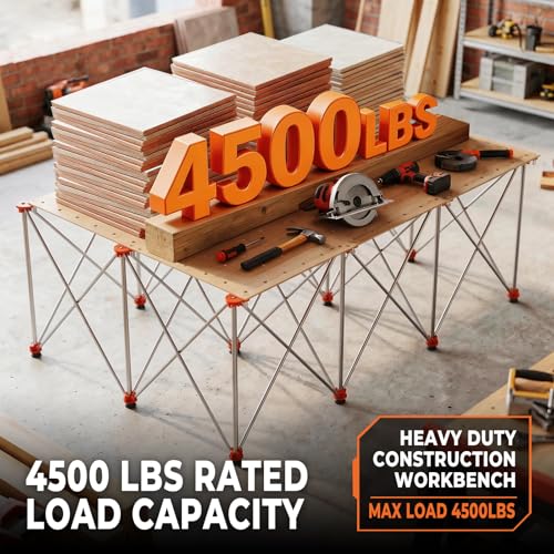Image of 30 inch Tall Portable Folding Workbench 6x4 FT, Stable 12-Leg Collapsible Work Stand with Adjustable Leveling Feet, Lightweight 4500 lbs Capacity Sawhorse Table for Woodworking & Jobsite