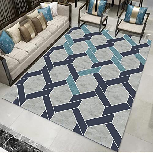 Tapis de salon moderne 200x290 cm grand format géométrique gris et noir