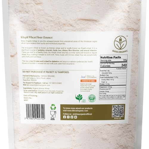 Image of Shiva Organic Khapli Wheat Flour (4.5 kg) | High Dietary Fiber for Easy Digestion | Stoneground Emmer Wheat Flour | Khapli Atta