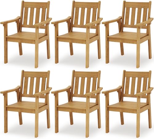 Image of YEFU Patio Dining Chairs Set of 6: All Weather Outdoor Dining Chairs with Wide Curved Seat and Backrest - Outdoor Furniture Plastic for Outside Backyard /Garden /Porch /Deck 350lbs Capacity Teak