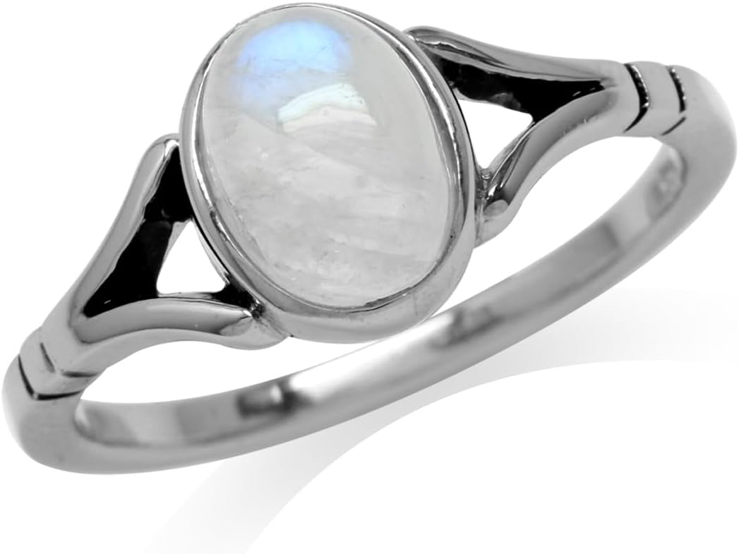 Silvershake 8X6mm Oval Shape Cabochon Gemstone Antique Finishing or Yellow Gold Plated 925 Sterling Silver Solitaire Casual Ring Jewelry for Women