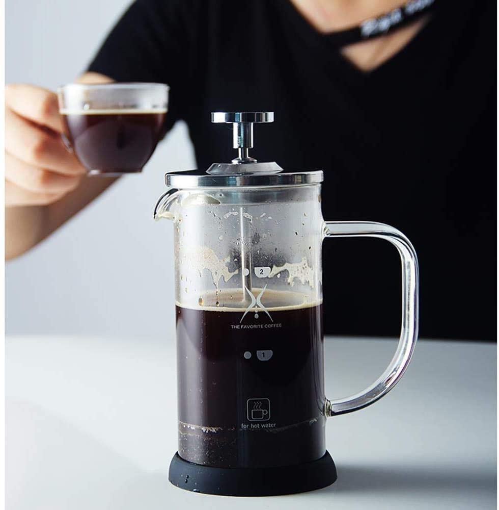 French Press Coffee Tea Maker 350mm Thickened Borosilicate Glass Coffee Press with 3 Filter Screens Rust-Free and Dishwasher Safe 100% BPA Free Pressure Pot + Stainless Steel Grinder French