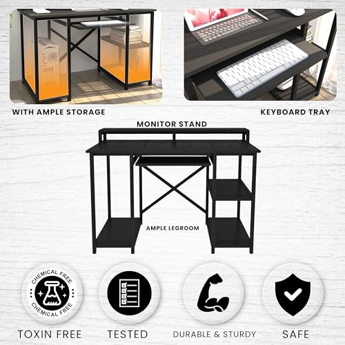 Image of Klaxon Engineered Wood Iron Study Table with Drawer, Multi-Usage Laptop Desk & Home Office (Printo-FD, DIY Installation) (Black - DIY, KB - 120 CM)