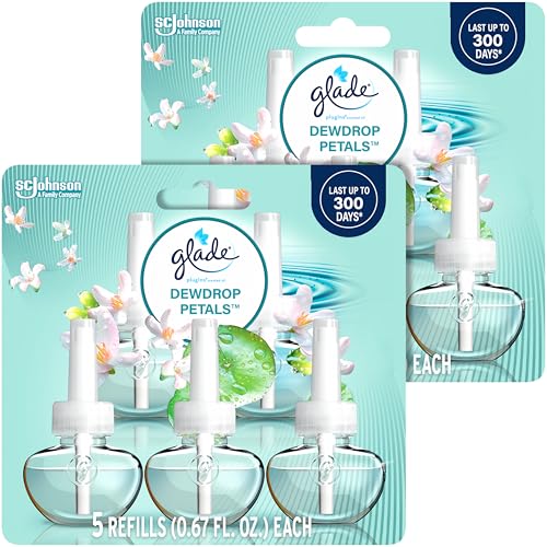 Image of Glade PlugIns Air Freshener, Dewdrop Petals, Essential Oils | Refills | 0.67 Fl Oz | 5 Count | Pack of 2