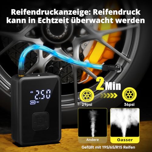 Oasser Elektrische Luftpumpe 10,3 Bar Akku Fahrradpumpe Auto-Off – Bild 2