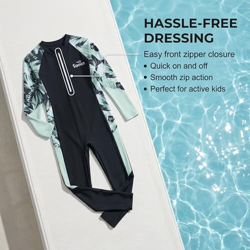Image of The Mom Store Boys Swimsuit | Soft Stretchy Polyester Elastane Swimwear | Stylish Trendy Printed Swim Wear for Beach & Pool | One-Piece Swimming Costume for Kids Boys | Swimsuit with Front Zipper