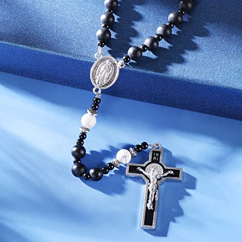 HANDMADE Catholic 8mm Beads Rosary for Men Wearable Large Black Rosary Necklace with Miraculous Medal Rosaries Catholic Gifts3
