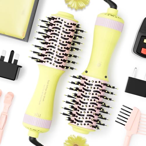 Image of Auto Dual Voltage Hair Dryer Brush Blow Dryer Brush In One- International Travel Essentials For Women - Cepillo Secador De Cabello 2 inch Oval Size Hair Curler /Straightener Portable Mini Hair Styling Tool