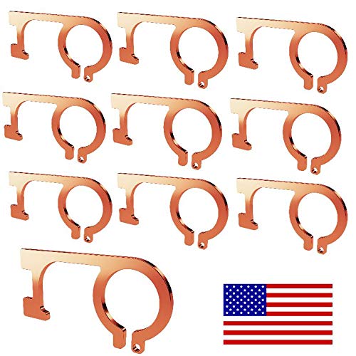 Aviano Copper Protector Door Opener Tool & Button Pusher â€“(10 PACK) 99.9% Copper Hands Free Germ Keychain Utility Hook Tool Keyâ€“ No Touch Tool for Infected Surfaces, Touchscreens, Handles, Buttons