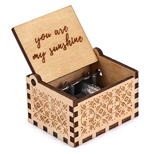 You are My Sunshine Wood Music Boxes,Laser Engraved Vintage Wooden Sunshine Musical Box Gifts for Birthday/Christmas/Valentine's Day (Wood to My Sunshine)