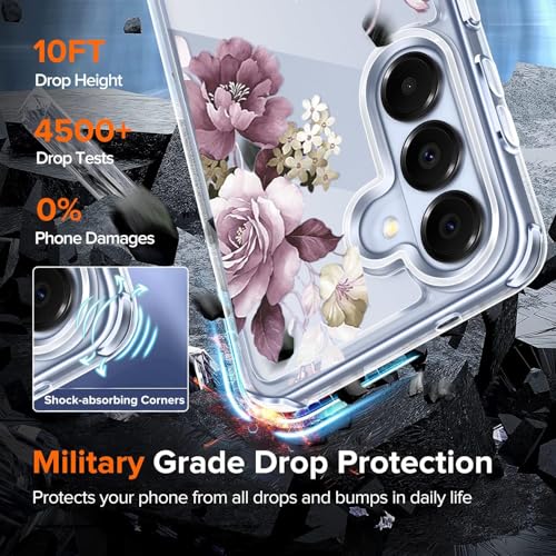 Image of Elzzi Clear Transparent Flower Cover for Samsung S26 5g Case Shockproof Floral Design Camera Protection Shockproof PC+TPU Transparent Flower Cover for Girls & Women (Deep Purple)