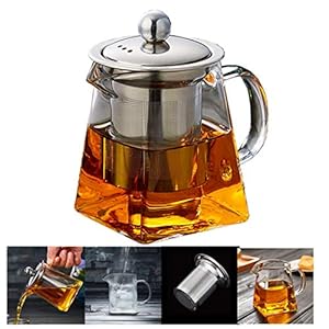 PluieSoleil Glass Teapot 350 ml Teapot for One with Heat Resistant Stainless Steel Infuser Perfect for Tea and Coffee…