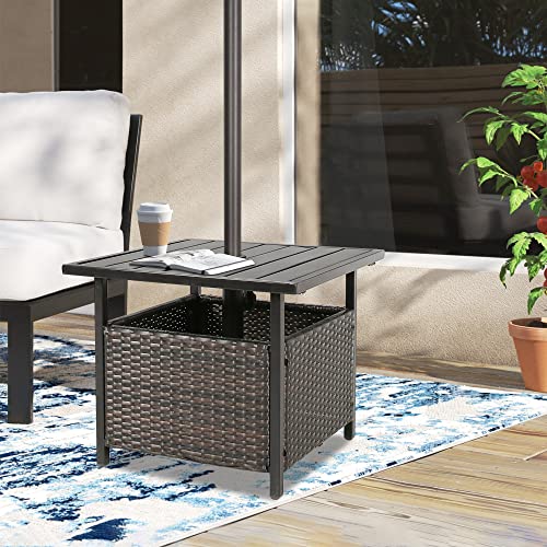 Iwicker Patio PE Wicker Umbrella Side Table Stand, Outdoor Bistro Table with Umbrella Hole - Thumbnail 2