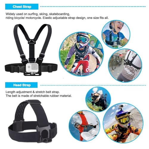 Image of Action Pro Accessories Kit Compatible with GoPro-13 /12 /11 /10 /9 /8 /7 /6 /5 /4 /3+ Session Accessory Bundle Set for Action Camera SJ4000 /SJ5000 /SJ6 /Xiaomi /Yi-Flotation Handle+Head Strap+Chest Strap