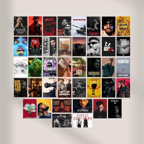 Image of auraposter Paper Desi Hip Hop (Set of 40) | DHH Mini Posters (15 x10 cm) | Mini Posters of Seedhe Maut, Krsna, Raftaar, Chaar Diwari songs for Wall, Bedroom, Living room | DHH Singers Desi Hip Hop