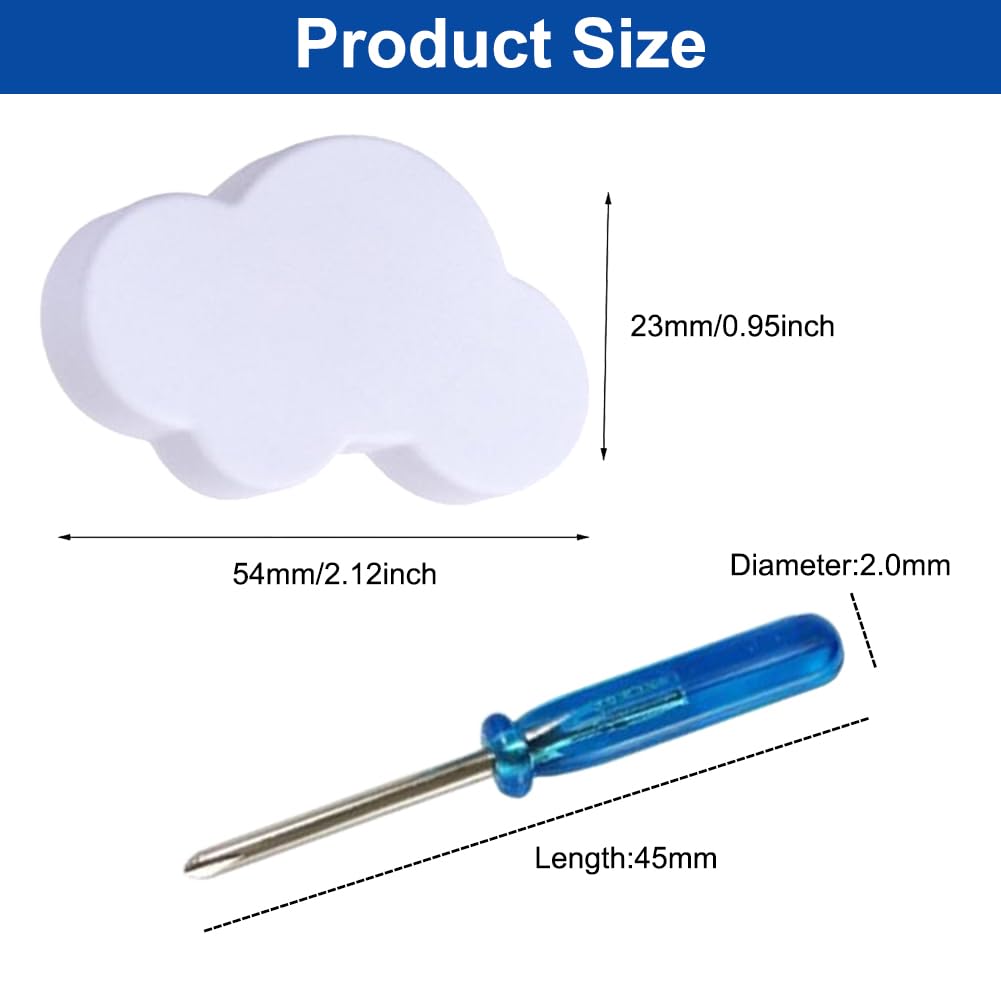 Boutons de Tiroir en Forme de Nuage,Boutons de Tiroir en Caoutchouc Souple en Forme de Dessin Animé,6 Pièces Bouton de Meuble Enfant,Boutons de Tiroir,Boutons de Porte,Boutons de Meuble avec Vis,Blanc