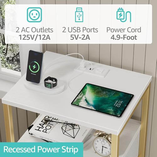Image of BOLUO Nightstand with Charging Station, LED Night Stand with 2 Fabric Drawers, Bedside Table with USB Ports and Outlets, Nightstand for Bedroom Modern