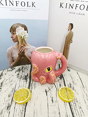 Pink Octopus Ceramic 3D Coffee Mug With Tentacle Handle 3D Octopus Cup (3D Octopus Mug) #TOP1