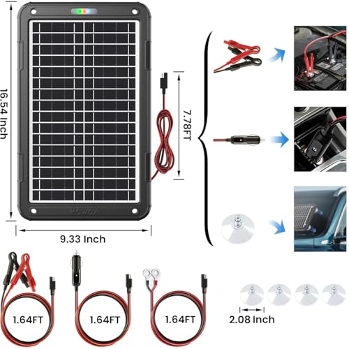 Image of POWOXI 12V Solar Car Battery Charger: 15W Solar Panel Kit Battery Trickle Charger Maintainer with Smart PWM Controller for Car - RV Boat Marine Motorcycle - for Trailer Truck Snowmobile Tractor