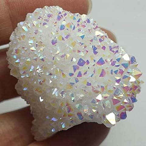 Pounique Healing Crystal Short Cluster Quartz Druzy Stone Titanium Coated AB Natural Rock Angel Aura Chakra Reiki Specimen Mineral Collection Decor Gift (Coated AB Short Cluster, 1-2 OZ.) Cover