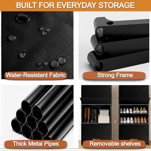 Image of Shoe Storage Organizer Stackable Shoe Box with Door Universal Size Shoe Organizer Multi Purpose Space-Saving Shoe Box for Men and Women (4 Rack) (Black, 8 Layer)