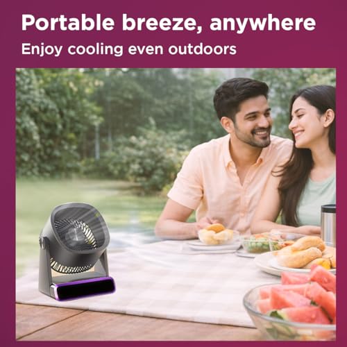 Image of EcoLink Tiny Tornado Mini Fan (Grey Purple) | Compact & Portable Personal Fan | Powerful Airflow | USB Rechargeable | Quiet Cooling for Home, Office & Travel | Pack of 1
