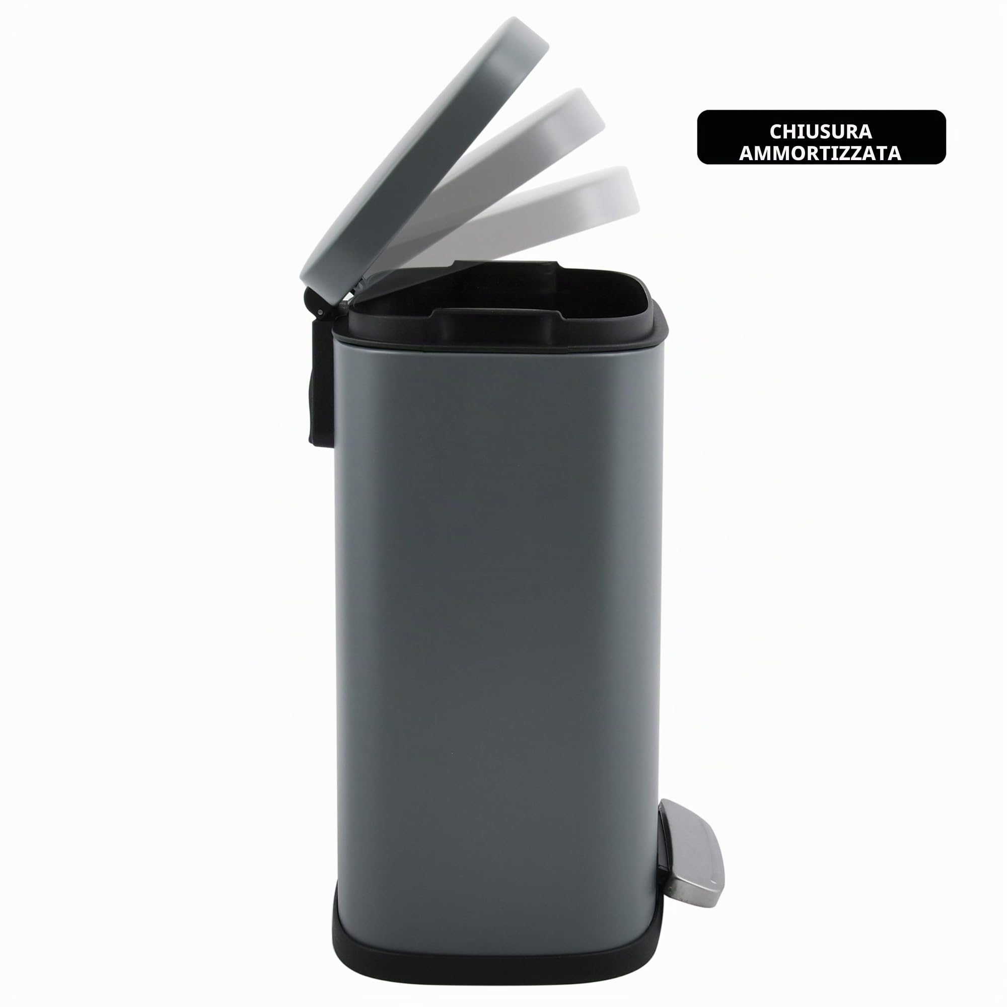 Spirella - Cestino a Pedale in Acciaio Modello Akira - Design Moderno Rettangolare con Rivestimento Anti-Tracce - Chiusura Lenta e Silenziosa - Blu Scuro - 5L