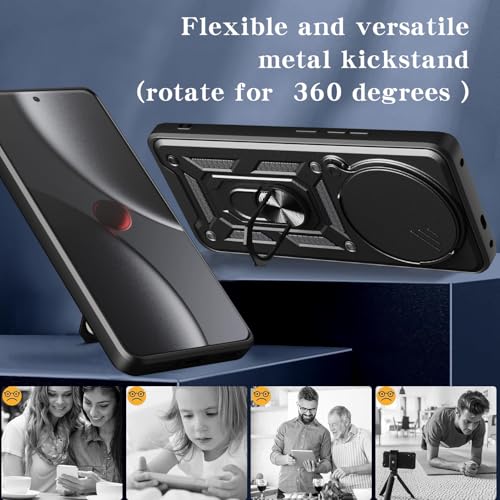Image of Shockproof Back Case Cover for Xiaomi 17 Ultra 5G, Shockproof Xiaomi 17 Ultra Back Cover, Ring Case with Kickstand and Camera Protection Shutter - Black