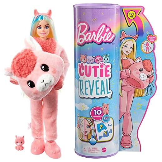 Barbie Doll, Cutie Reveal Llama Plush-Costume Doll with 10 Surprises, Mini Pet, Color Change and Accessories, Fantasy Series