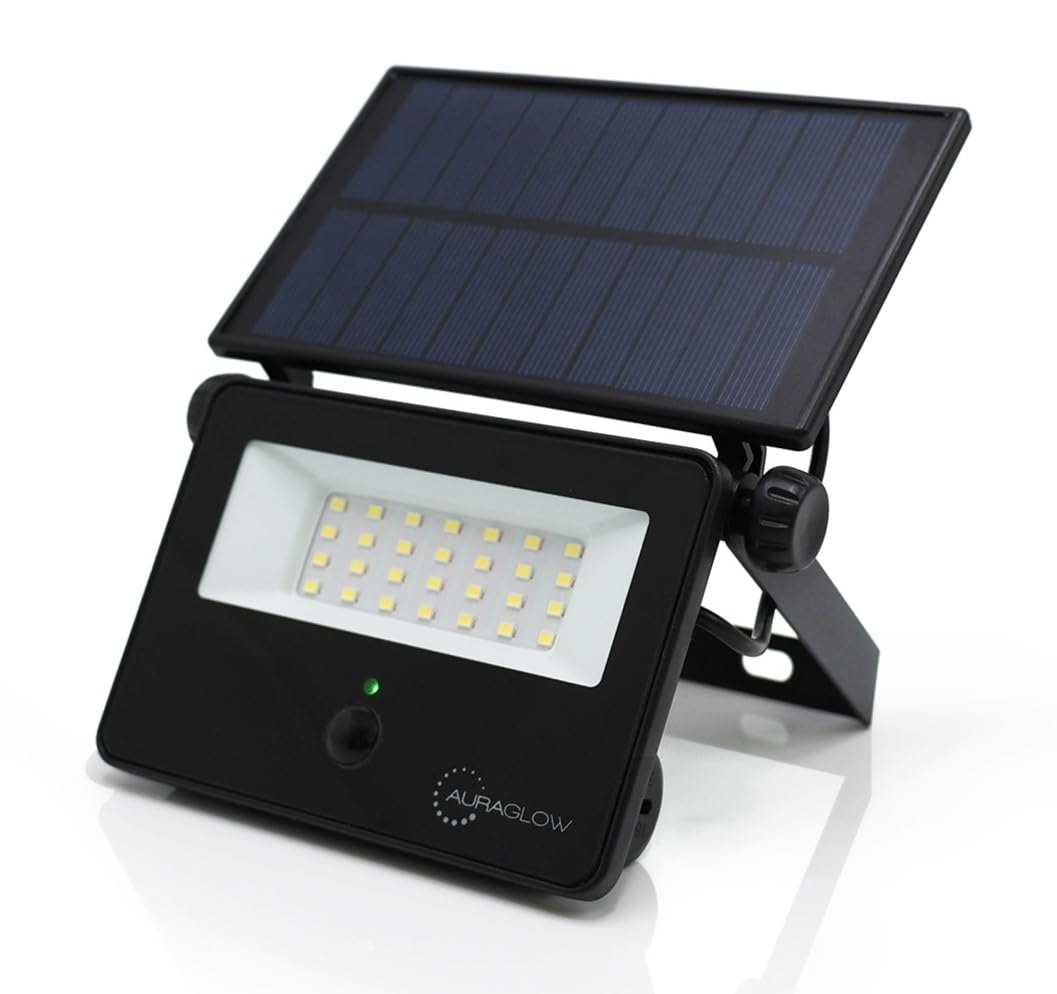 Auraglow Solar Security Flood Light, PIR Motion Sensor for Home Security, IP54 Waterproof, Outdoor Wall Mountable, Adjustable Angle, SPV Lighting for Garden, Patio, Pathway, Fence, Driveway (4 Pack)
