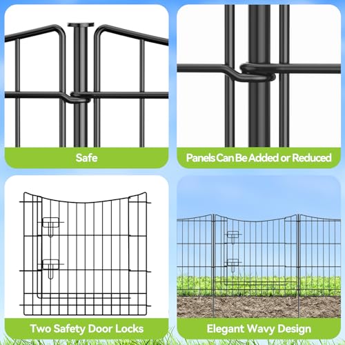 INJOPEXI Garden Fence 12 Panels 23.6ft(L)×24in(H) Decorative Garden Fences with 11 Panels + 1 Gate, Rustproof Metal Wire Temporary No Dig Rabbit Animal Barrier Fencing Dog Fence for Yard Patio Outdoor