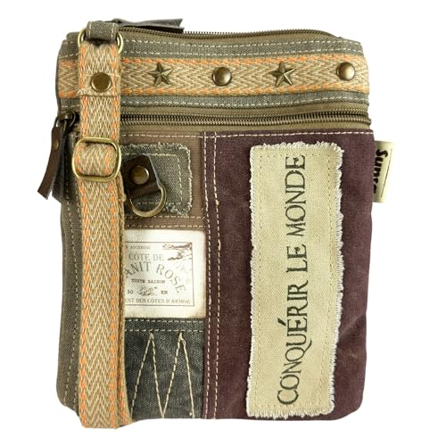 Sunsa Umhängetasche. Damen Taschen aus Canvas & Leder. Kleine Handtasche. Vintage Retro Dame Tasche. XS Damentasche als Crossbody Bag für Handy. Schultertasche gute Geschenkidee für Frauen.