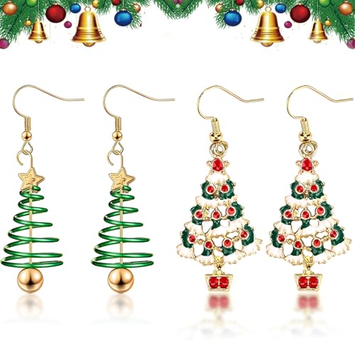 2 Paare Ohrringe Weihnachten, Weihnachtsohrringe Damen, Weihnachts...