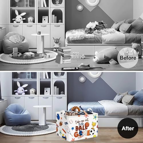 Image of Clastyle 36L Large Ball Basketball Football Tennis White Shelf Basket with Handle Collapsible Rectangle Volleyball Sports Toy Clothes Cube Storage Basket for Nursery