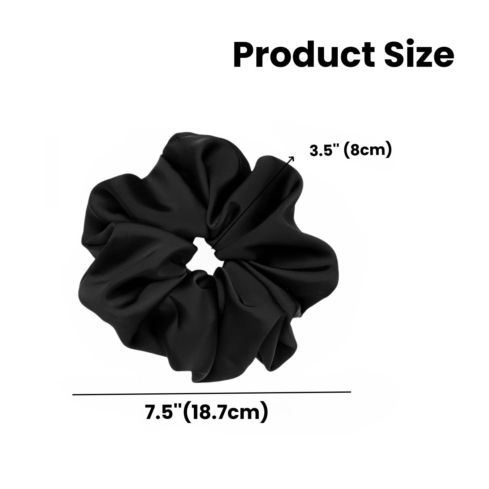 2 coleteros jumbo de seda satinada para mujer de 7.5 pulgadas, grandes de gran tamaño para lazos gruesos para el cabello, adorno para el cabello (2 negros)