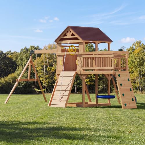 Jolydale Cedar Swing Set with Saucer and Slide