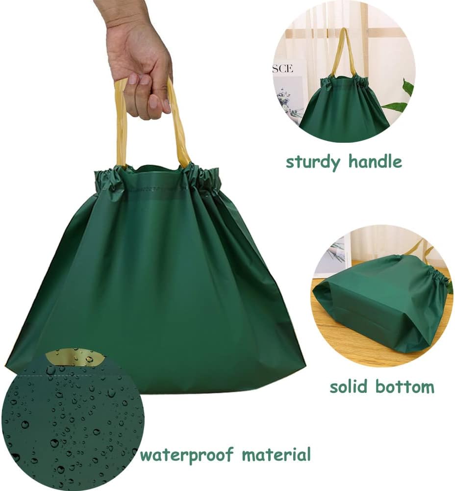 50PCS To Go Bags Plastic Reusable Water Proof Drawstring Bags with Handles Take Out Bag for Food | Restaurants | Delivery | Shopping | Grocery (?Green) image 3