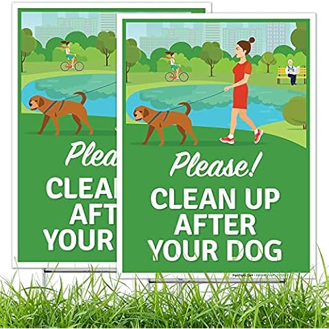 Please Clean Up After Your Dog Thank You with Graphics Sign, (2 Pack) Double Sided 9x12 Inches, Corrugated Plastic with Metal H Stake, Made in USA by Sigo Signs Cover