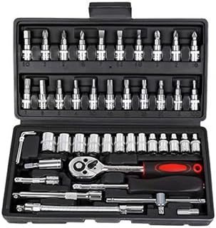 ソケットレンチセット 46点 1/4インチ差込角 【ブラック】｜24歯ラチェット／ビット／エクステンションバー／収納ケース付き｜車・バイク・DIY・整備用 工具セット