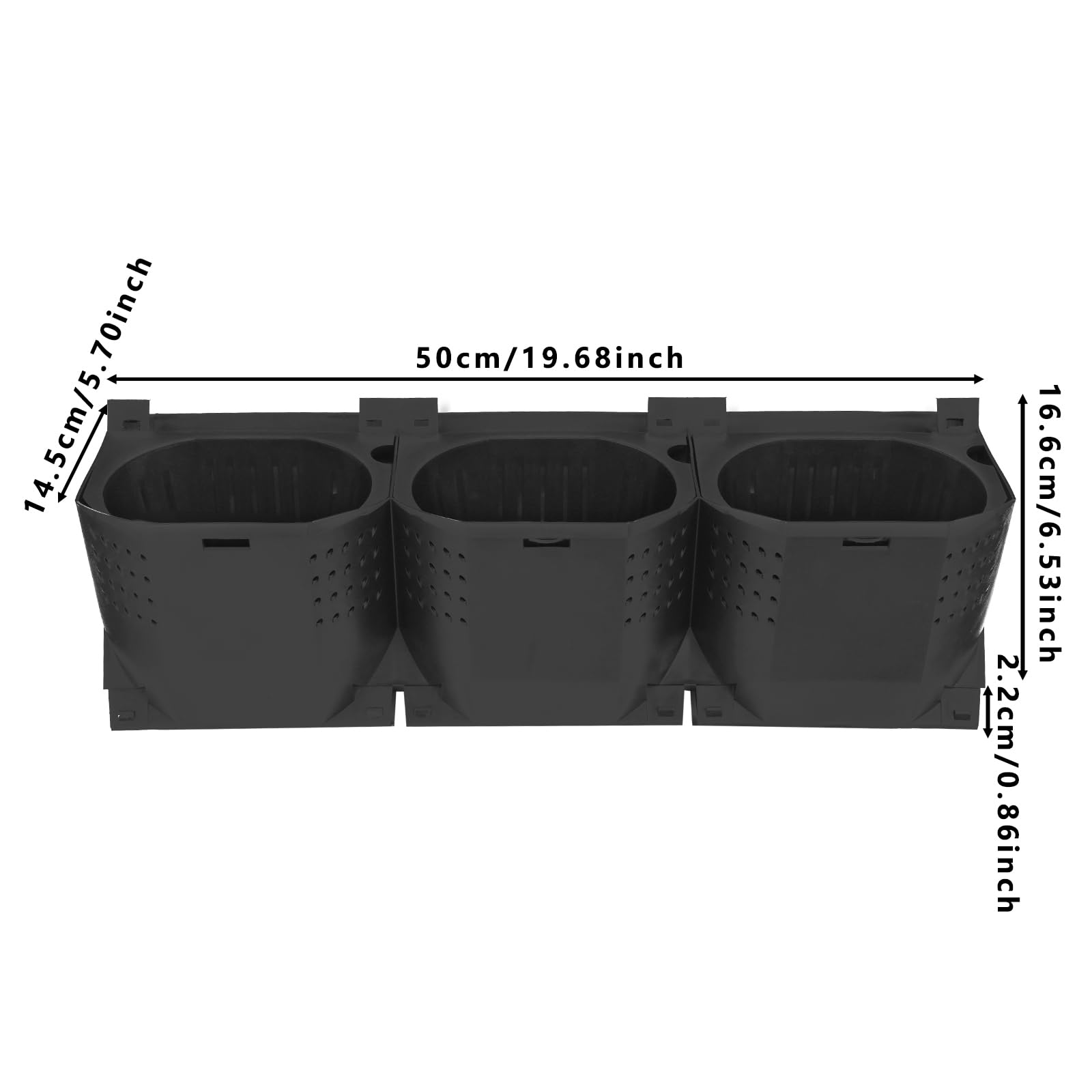 Pianta da parete, vaso da giardino verticale, modulo per piante da giardino, balcone, 36 vasi, 12 pezzi, 50 x 14,5 x 16,6 cm, per interni ed esterni, per fiori, verdure, erbe aromatiche (nero)