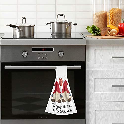 Kocoart Gnomes Quote Kitchen Hand Towels Valentines Hanging Towel Dishcloths With Loop 2Pcs, Soft Super Absorbent Fingertip Towel For Bathroom Washroom Guestroom Hotel 12X17 In #TOP4