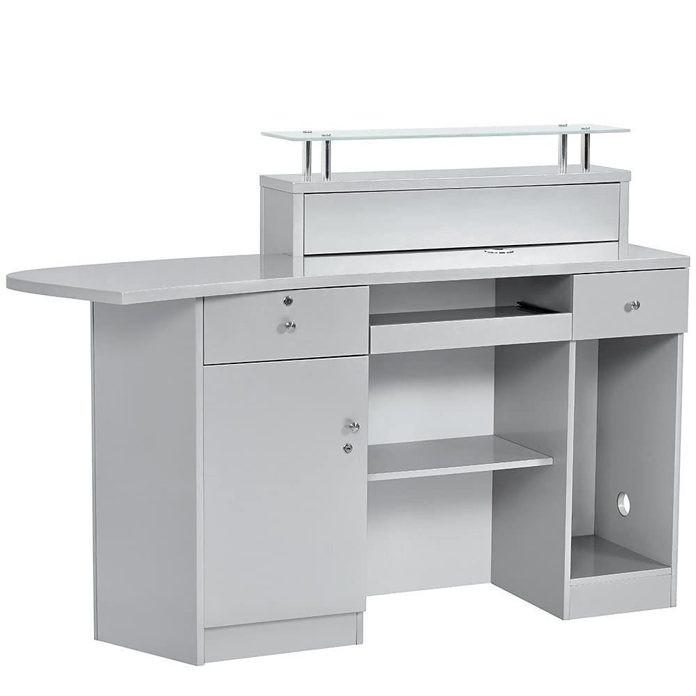 Reception Area Counter Receptionist Desk Lobby Check-in Desk with LED Lights GATTINO in Silver : Office Products