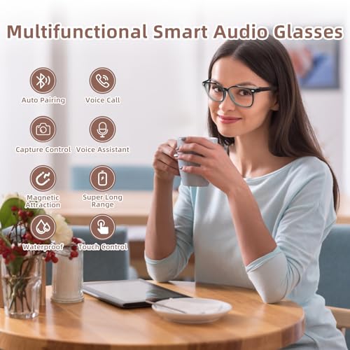 Image of Smart Glasses for Men Women, Bluetooth-Audio Glasses with Clear Blue Light Glasses & UV400 Polarised Magnetic Lenses, Auto On /Off, Call /Music, Unisex Intelligent Sunglasses for Cycling Driving (G05)